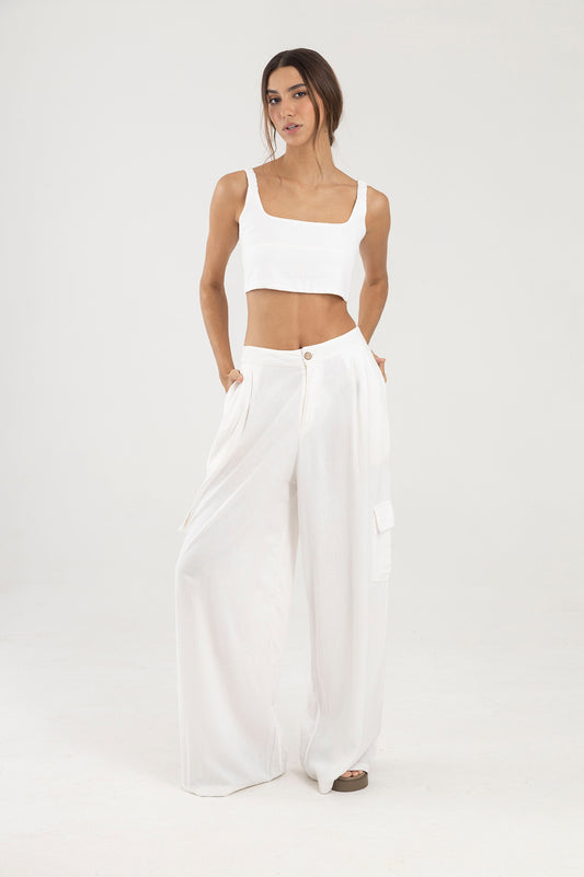 Pantalon blanco silueta palazzo Amar