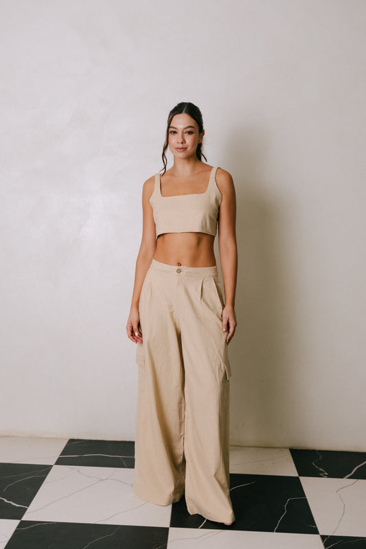 Pantalon beige silueta palazzo Amar